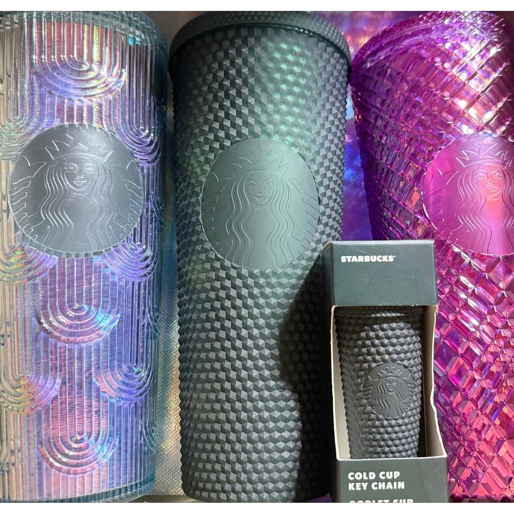 Starbucks Collector Cup Bundle Green, Pink Studded & Iridescent Tumblers + Mini